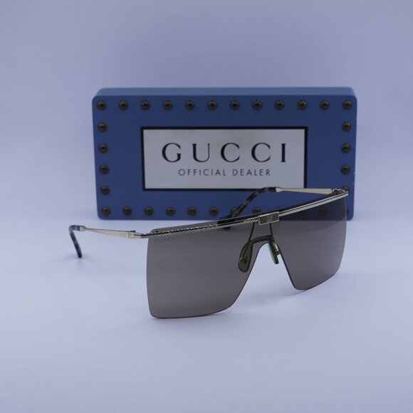 Gucci GG1096S 002 Shield Sunglasses - Gold/Brown - Picture 1 of 10